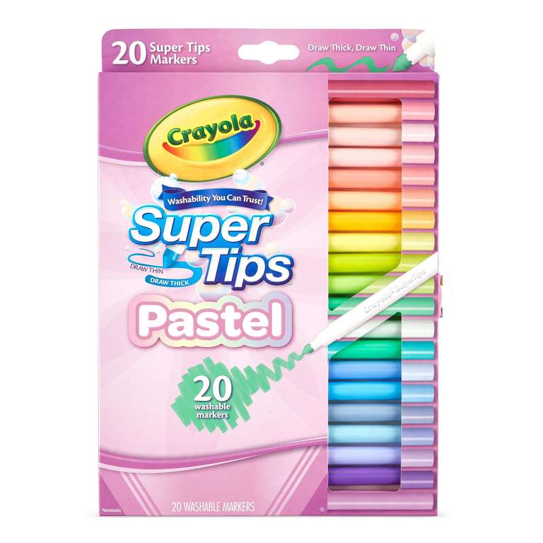 CRAYOLA Pastel SuperTips Washable Markers - Assorted Colours (Pack of 20) | Premium Felt Tip Pens