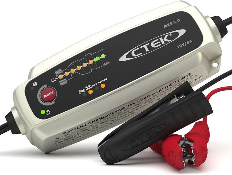CTEK MXS 5.0 Battery Charger with Automatic Temperature Compensation, Black, 5 year warranty