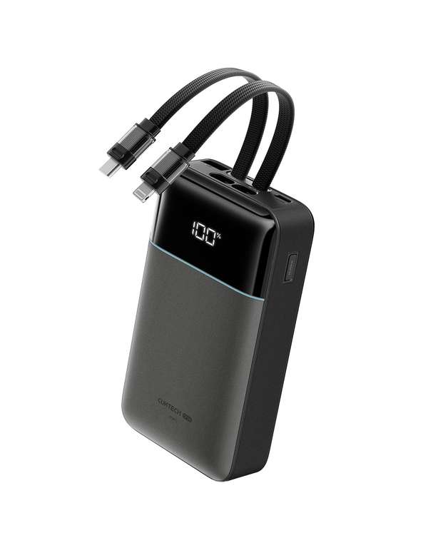 Cuktech CP24 20000mAh 4-in-1 40W Power Bank w/Built-in USB-C & MFi Certified Lightning Cables, 40W Input/Output - Sold By Cuktech Direct/FBA