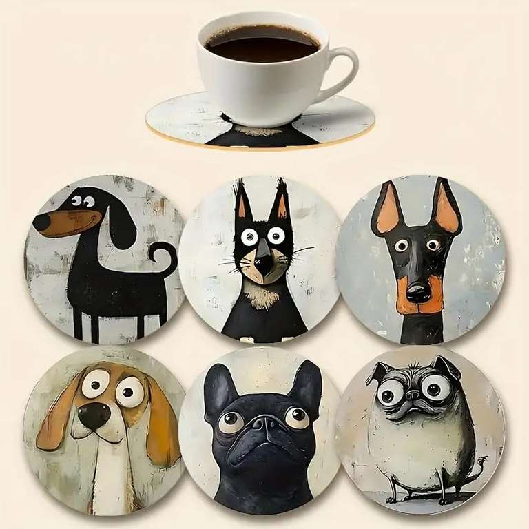 Cute Dog Coasters Set of 6pcs - Discount at Checkout/£1.32 for new buyers with Code. Sold & dispatched by Amazon Haul Global