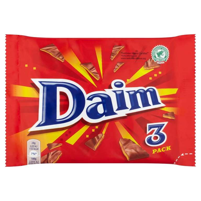 Daim Chocolate Bar Multipack, Crunchy Almond Caramel Covered in Milk Chocolate 84 g (3 x 28 g)