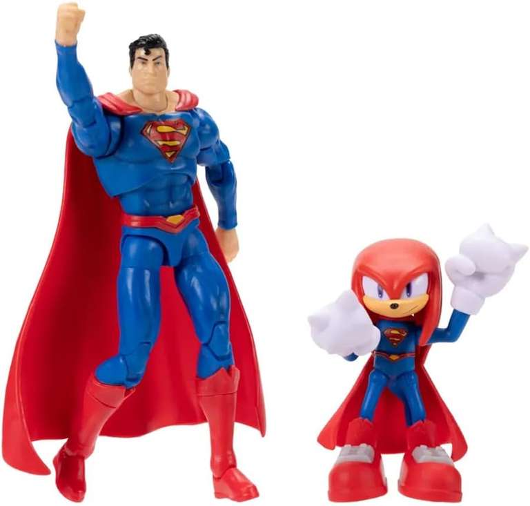 DC x Sonic Knuckles as Superman Action Figure Multipack, Officially by Jakks Pacific, 2.5" Knuckles as Superman & 5" Classic Figures