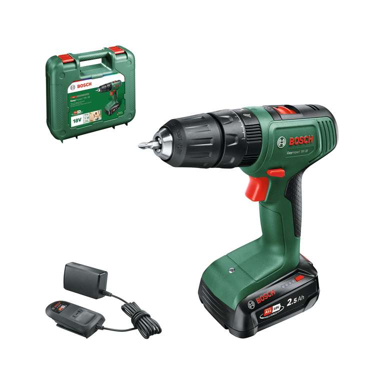 Bosch Cordless Combi Drill EasyImpact 18V-38, Green (1x Battery 2.5 Ah, 18 Volt System, in Carrying Case) (Prime Exclusive)