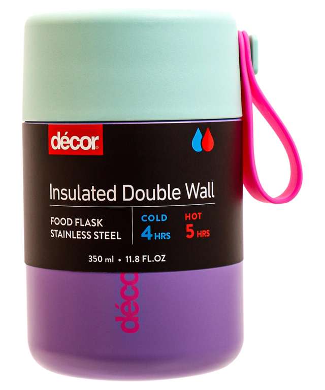 Décor 350ml Kids Insulated Food Flask - Double Wall Stainless Steel Container with Wide Opening - Purple/blue
