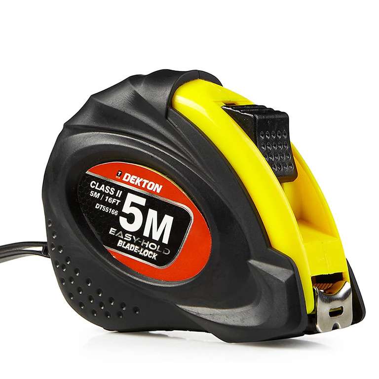 DEKTON DT55166 5m/16ft Pocket Tape Measure, Rubber Grip, locking mechanism, Metric & Imperial Scale