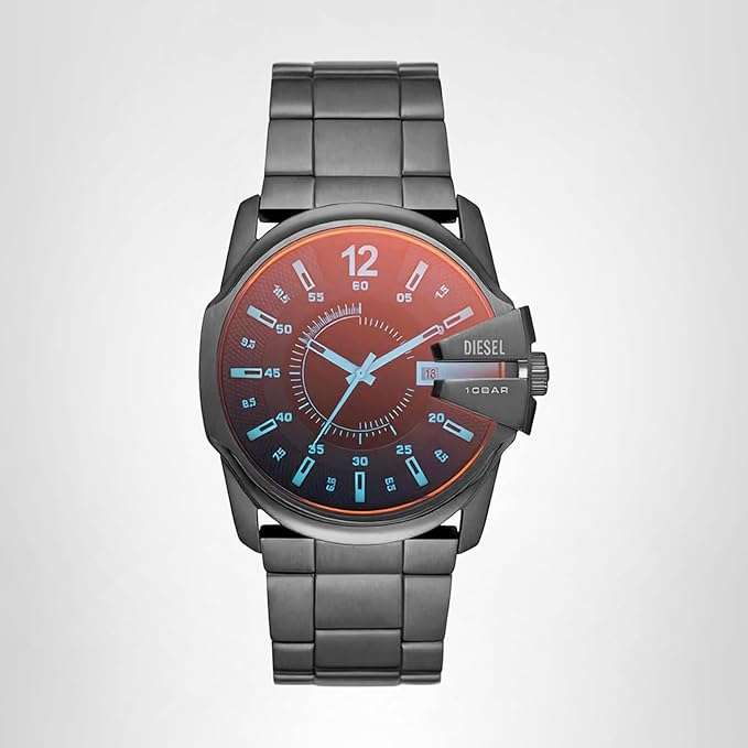 DIESEL Master Chief Series Watch for Men, Three Hand Date Movement with Stainless Steel or Leather Strap