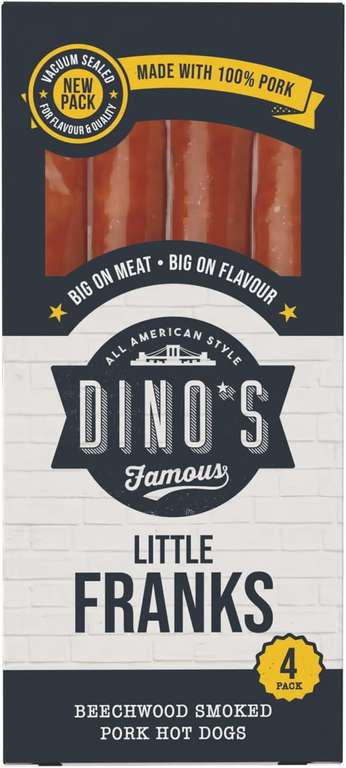 Dino's Famous All American Style Little Franks, 4 Beechwood Smoked Pork Hot Dogs 160g