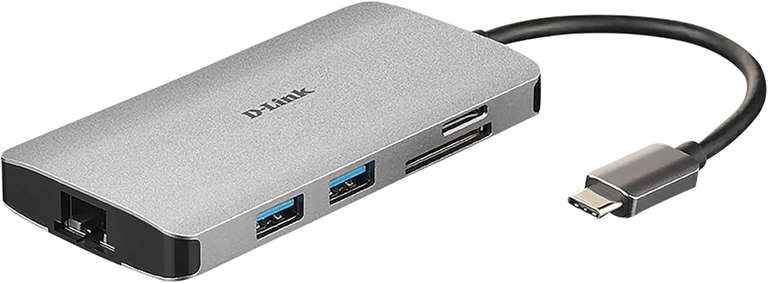 D-Link DUB-M810 8-In-1 USB-C Hub with Power Delivery, HDMI 1.4, Gigabit Ethernet RJ-45, 3 USB 3.0 Ports