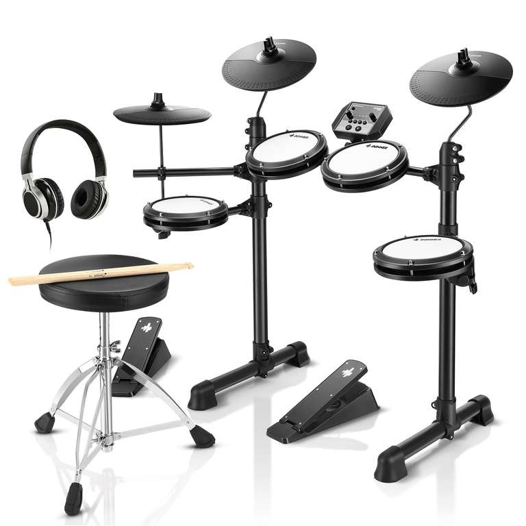 Donner DED-80 Electric Drum Kit, Electronic Drum Sets for Beginner with 4 Quiet Mesh Drum Pads, 2 Switch Pedal, 180+ Sounds, Throne