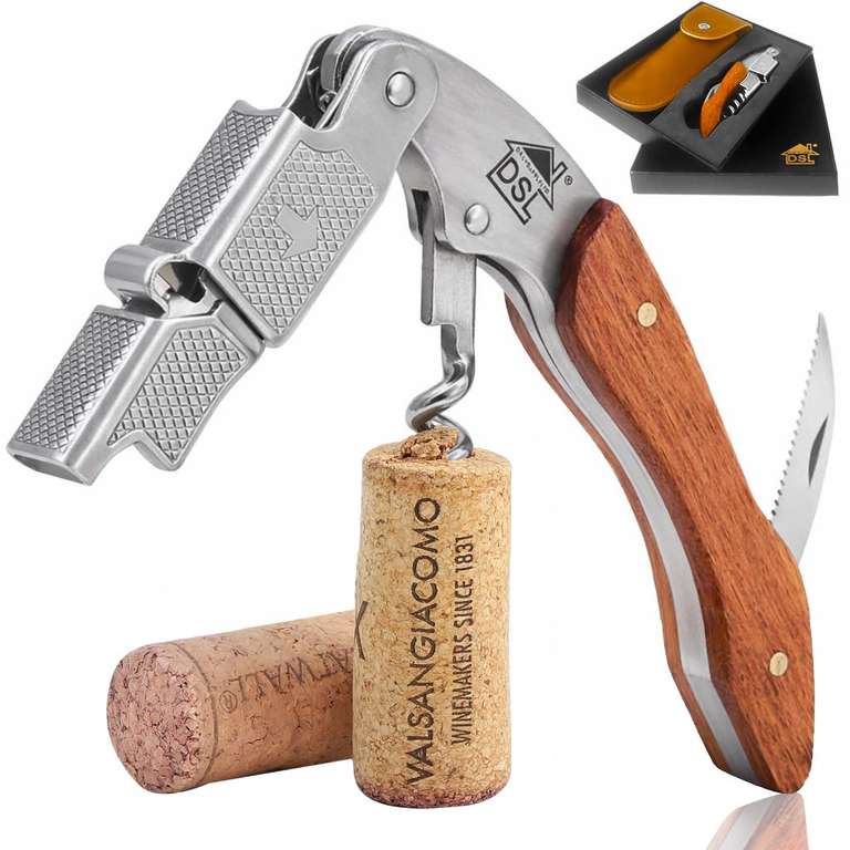 DSL Waiter's Friend Corkscrew Wine Opener with Foil Cutter, Dual Hinge in Storage Pouch - Sold By DSL / FBA