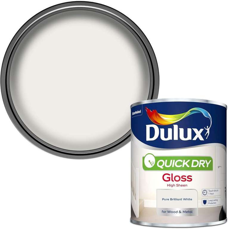 Dulux Quick Dry Gloss Paint For Wood And Metal - Pure Brilliant White 750ml
