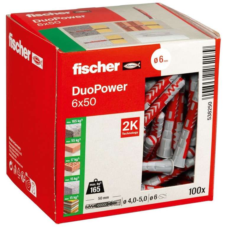 Fischer DuoPower 6 x 50, Powerful Universal Plug with Intelligent 2-Component Technology for fastenings - Prime Exclusive