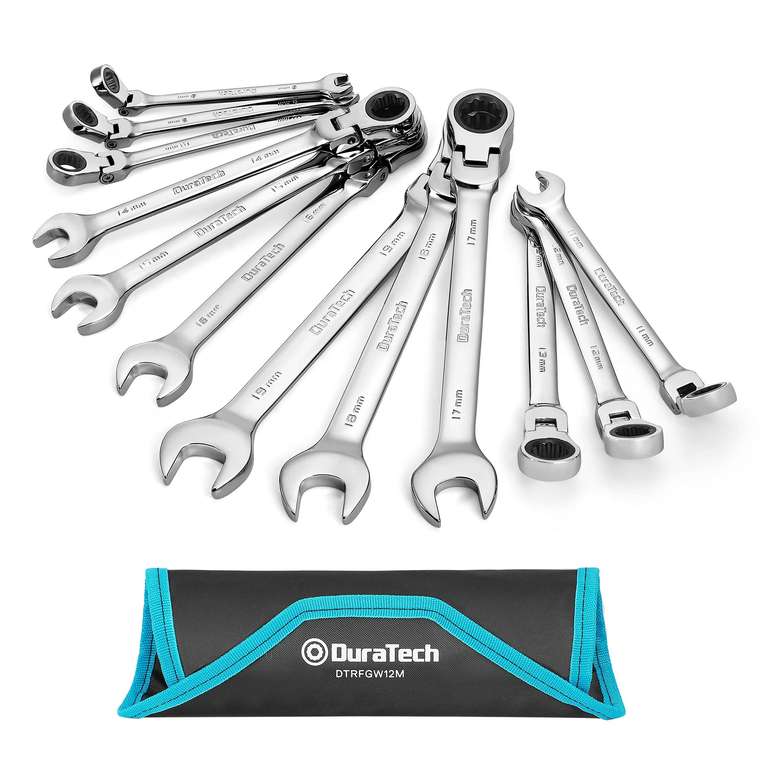 DURATECH 12-Piece Flex-Head Ratchet Spanner Set 8-19mm, Combination Wrench Set with 72 Tooth Ratchet Gear - Sold by DURATECH-EU / FBA