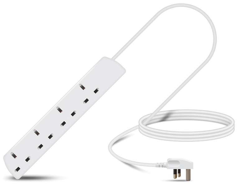 Eagle 2m Four Gang Mains Power 13A Extension Lean UK Plug , British Standards BS1363