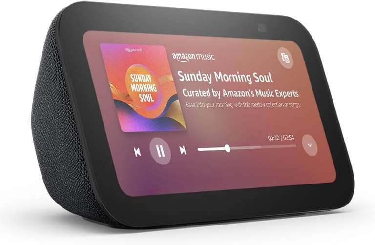 Echo Show 5 (Newest gen), Smart display and alarm clock with clearer sound, Cloud blue, with Alexa+ Early Access