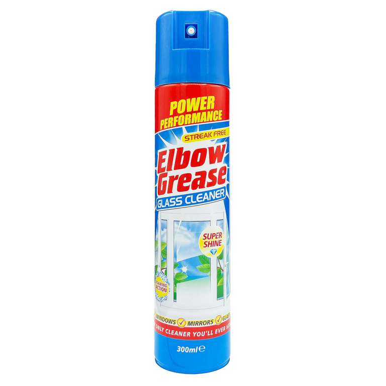 Elbow Grease Glass Cleaner Aerosol - Streak Free (300ml) - £1.33 S&S