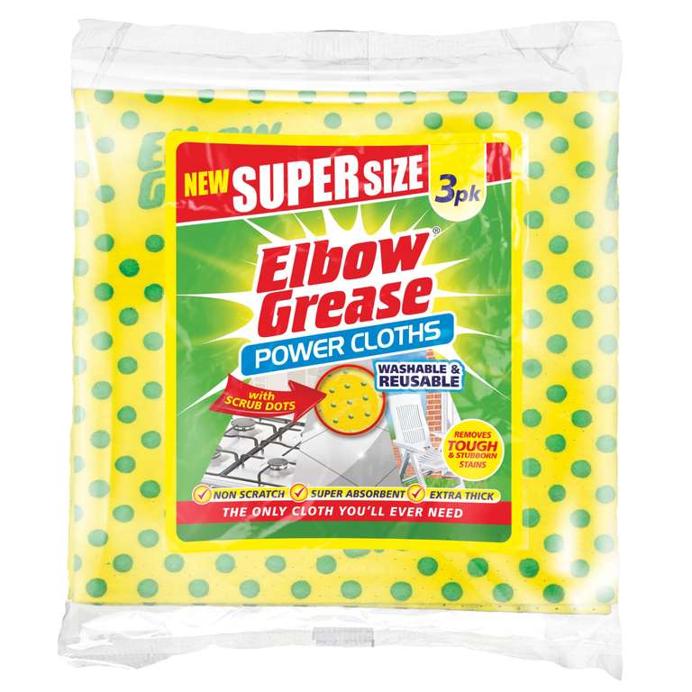 Elbow Grease Super Size Power Cloths With Scrub Dots | Non-Scratch, Super Absorbent, Extra Thick ( £1.16/£1.10 with S&S)