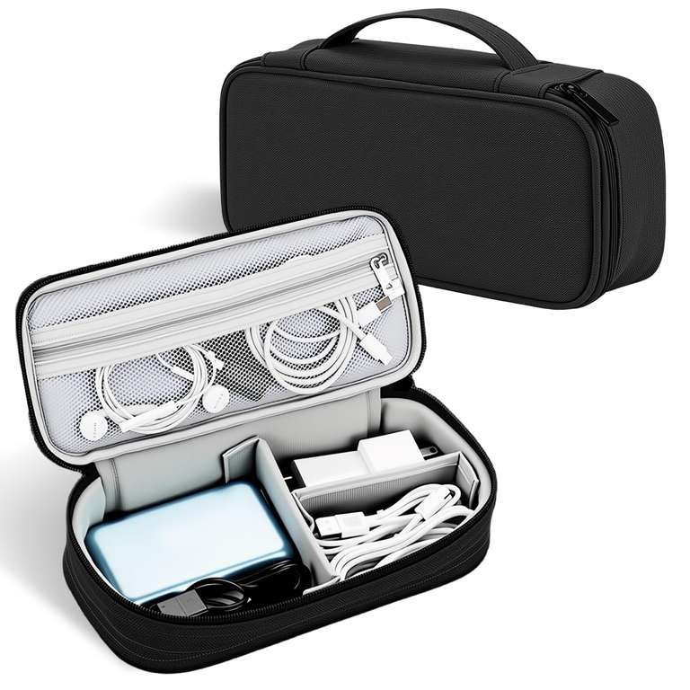 Electronics Organizer Travel Case, 1.95L Waterproof Portable Accessories Pouch with Organized Compartments, Black- Sold by Amazon Haul UK