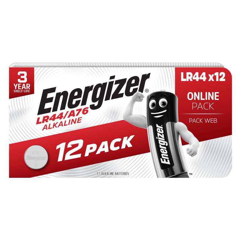Energizer LR44 Batteries (12 Pack) - A76 Button Cell Battery - 1.5V