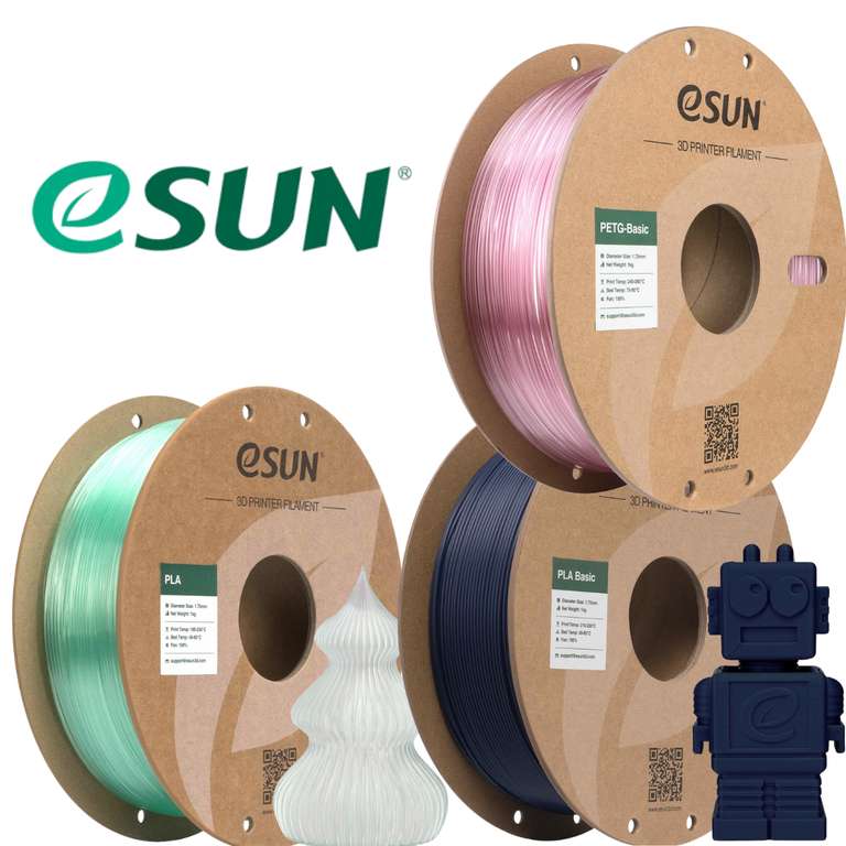 eSUN PETG Translucent Light Pink (£31.23 for 5) /Aqua PLA £11.13 (£33.39 for 5) /PLA Blue £11.39 (£34.17 for 5) @ eSUN Official/Haul FBA