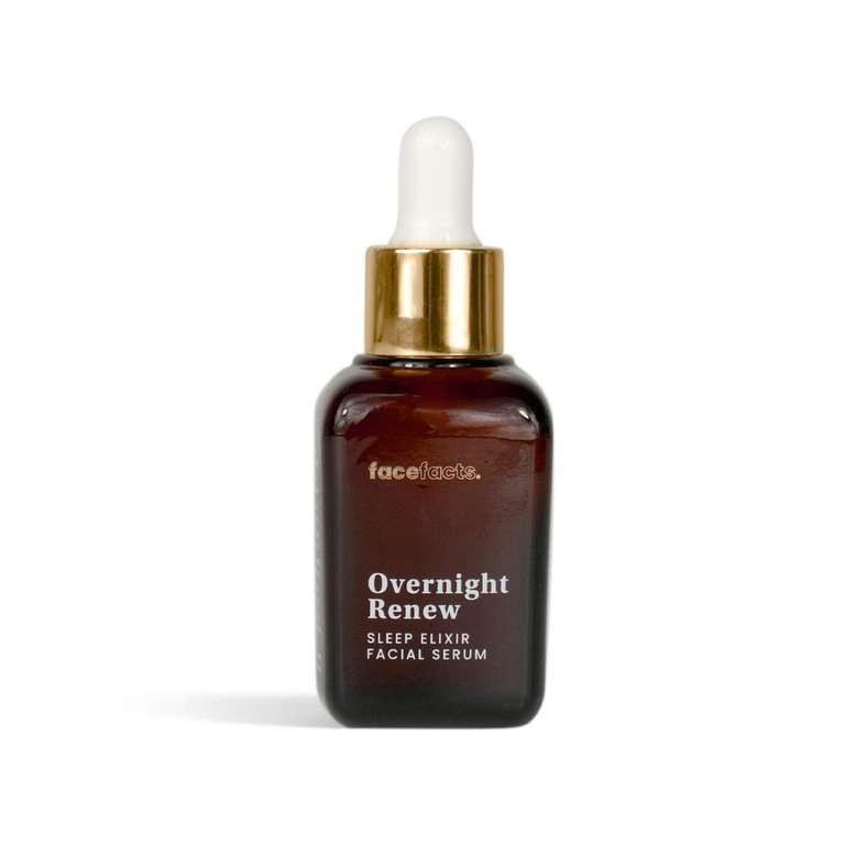 Face Facts Overnight Renew Sleep Elixir Facial Serum with Collagen, Ceramides, Q10 and Hyaluronic Acid, Vegan, 30ml
