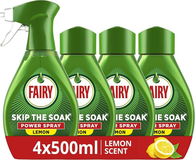 Fairy Skip the Soak Dish Power Spray Cleaner Lemon Kit 1 Trigger + 4 x 500ML Refill