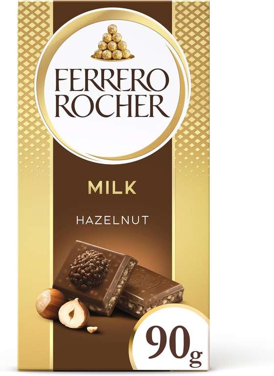 Ferrero Rocher Original Milk Chocolate Bar with Hazelnuts, 90g