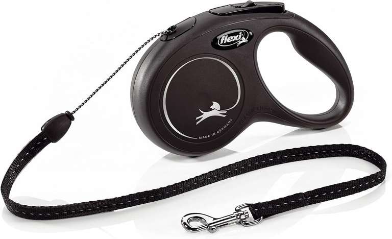 flexi Classic S | 5 m Retractable Cord Leash for Dogs up to 12 kg | Black | Weight: 160 g | Dimensions: 9.6 x 16.2 cm