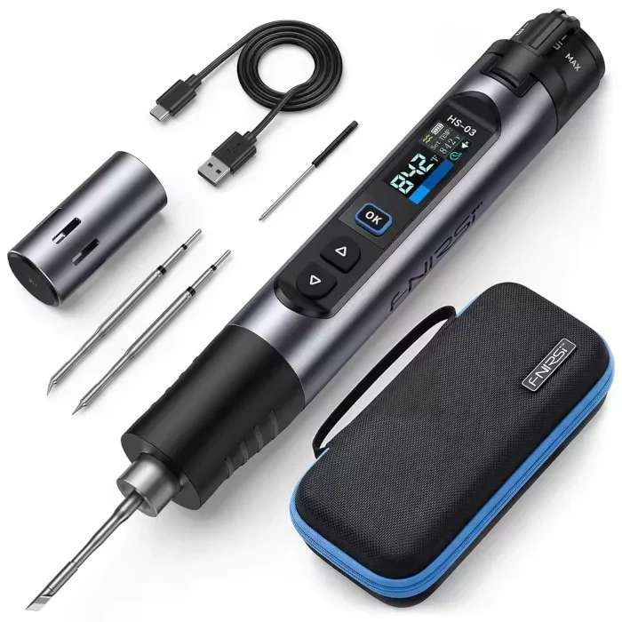 FNIRSI HS-03 Smart Portable Digital Cordless Soldering Iron Rechargeable - 3 tips (K/I/IS) [£1.97 credit possible] @ FNIRSI Official Store