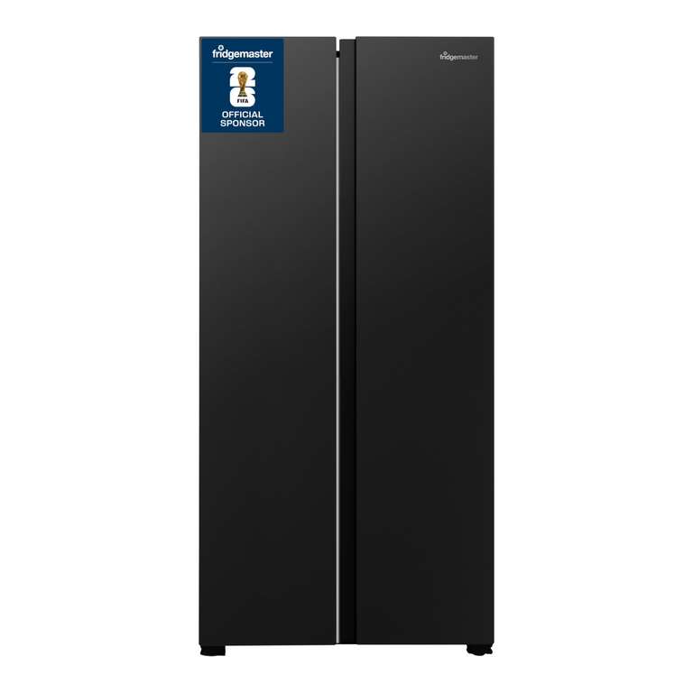 Fridgemaster Ms83430eb Freestanding Slim American Side By Side Door Fridge Freezer 441l, Total No Frost, Black, INC Installation + Removal