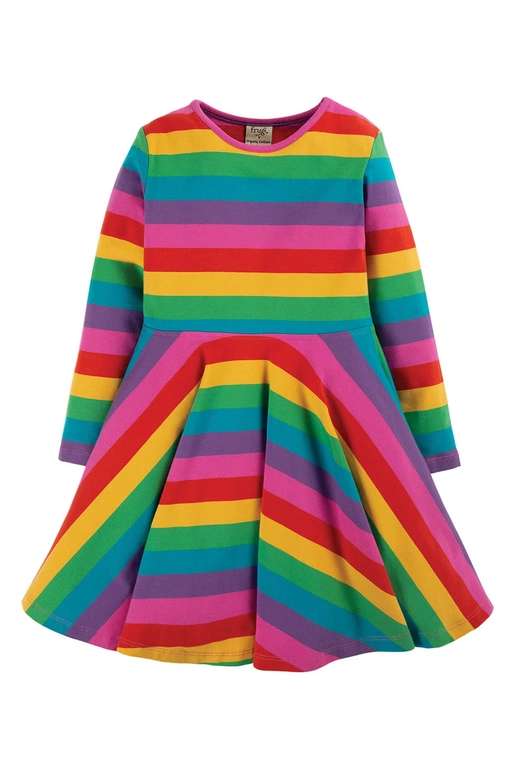 Frugi Official Outlet Store Sale ( kids & maternity clothing ) e.g. Frugi Girls Rainbow Dress - Sofia Skater Dress - Foxglove Rainbow Stripe