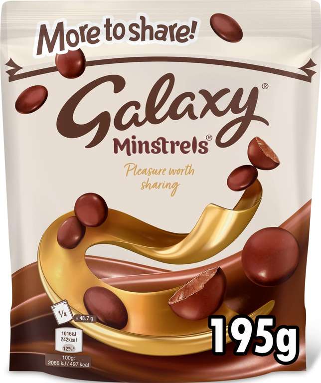 Galaxy Crispy Milk Chocolate Minstrels Buttons Smooth Sharing Pouch 195g