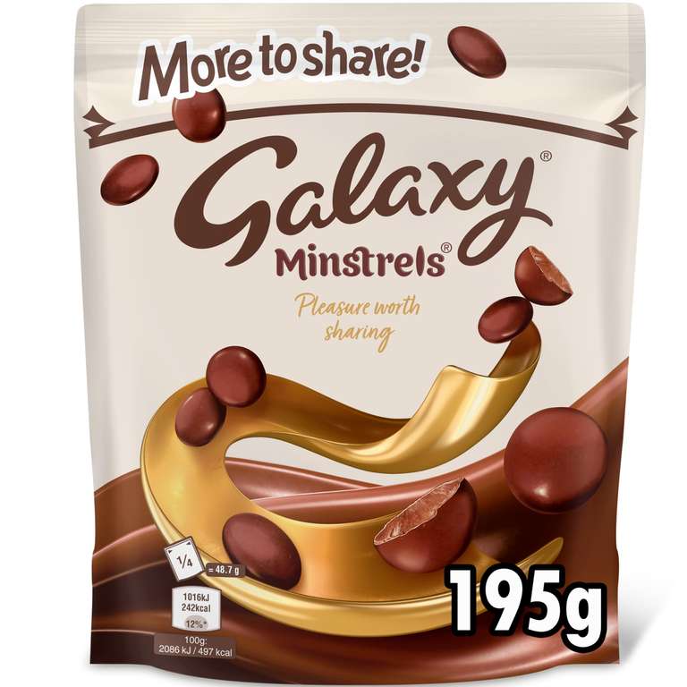 Galaxy Minstrels Sharing Milk Chocolate Bag, 118g - Smooth Chocolate Sweets & Crisp Candy Treats (£1.34 S&S)