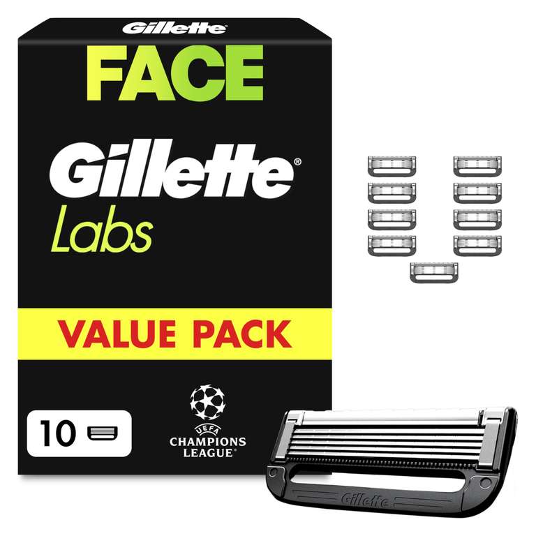 Gillette Labs Men's Razor Blades, 10 Shaving Blade Refills, Heated with Exfoliating Bar