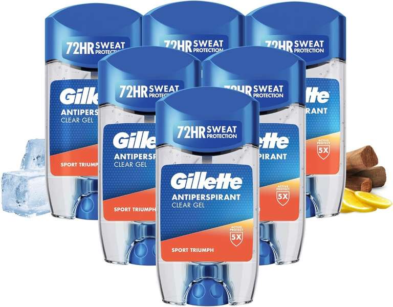 Gillette Sport Triumph Antiperspirant Deodorant Roll On, 6 x 70ml