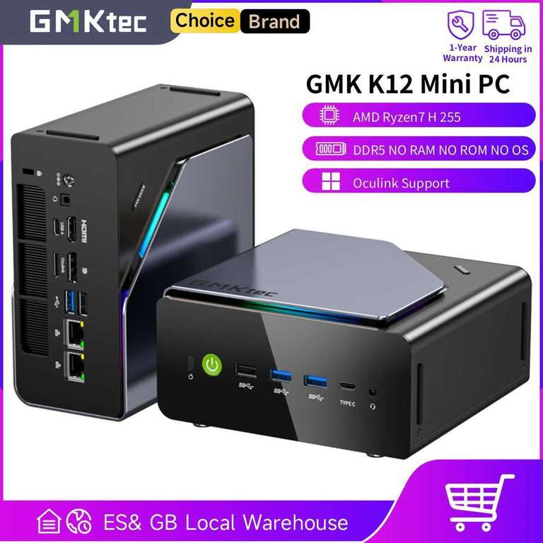 GMKtec K12 Mini PC AMD Ryzen7 H 255 (Upgraded 8745HS) Oculink Support DDR5 NO RAM NO ROM NO OS w/code @ GMKtec Direct Store [UK stock]