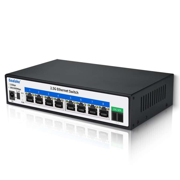 Goalake 9 Port 2.5G Switch, 8 x 2.5G Base-T Ports, 1 x 10G SFP+, Umanaged, Metal, Fanless, Wall Mountable - Sold by GLK-EU / FBA