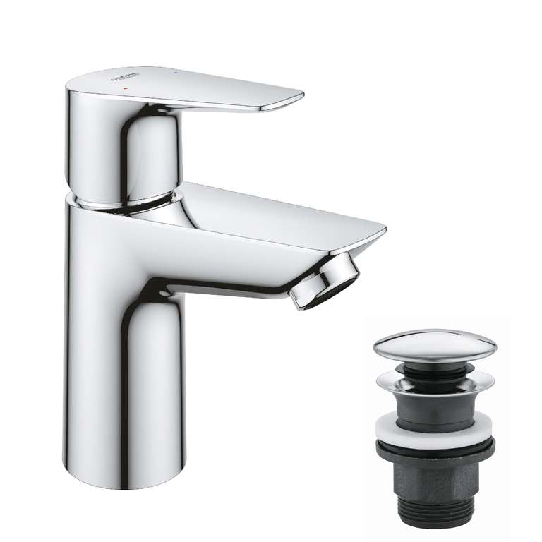 GROHE Start Edge - Basin Mixer Tap with Push-Open Waste Set, Metal Lever, 28 mm Ceramic Cartridge, Water Saving Mousseur 5.7 l/min
