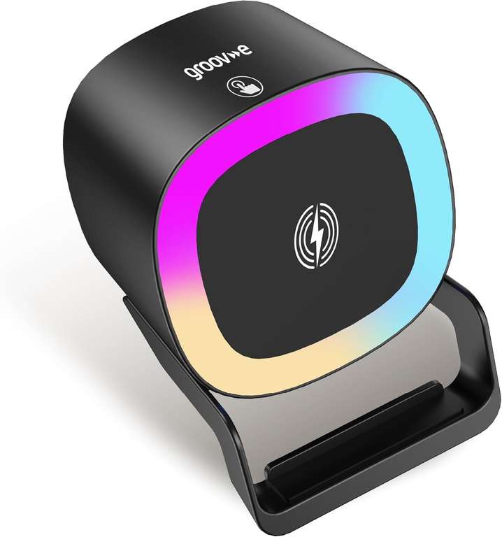 Groov E Iris Wireless Charging Stand - 15W Fast Charging with 5W Bluetooth Speaker & RGB LED Lights USB C