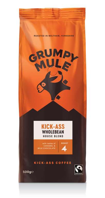 Grumpy Mule Kick-Ass House Blend Whole Coffee Beans with notes of Caramel and Milk Chocolate 500g