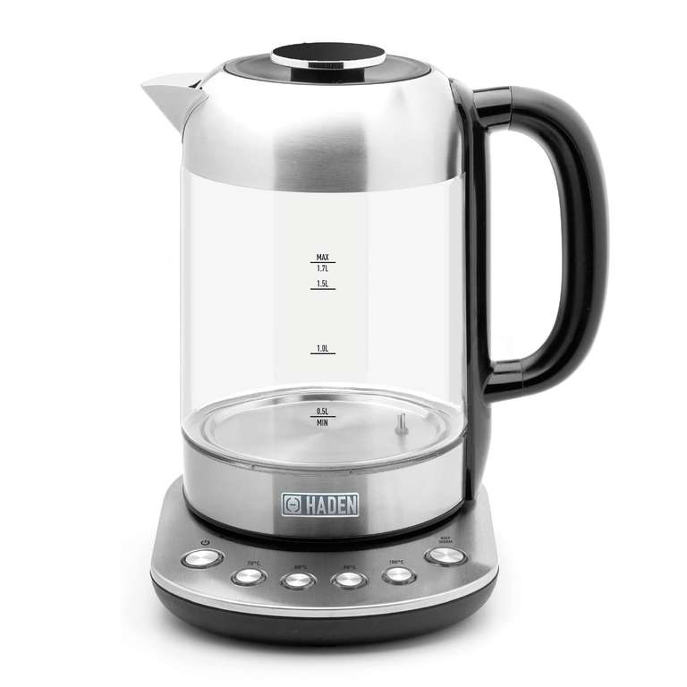Haden Richmond Kettle – Electric Variable Temperature Fast Boil Kettle, 3000W, 1.7Litre, Brushed Stainless-Steel & Glass, Silver