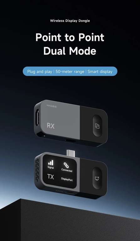 Hagibis GA10 Wireless Display Adapter USB-C Transmitter & HDMI Receiver for phone&handheld (1080p60 / Upto 50m)w/code@Hagibis Official Store