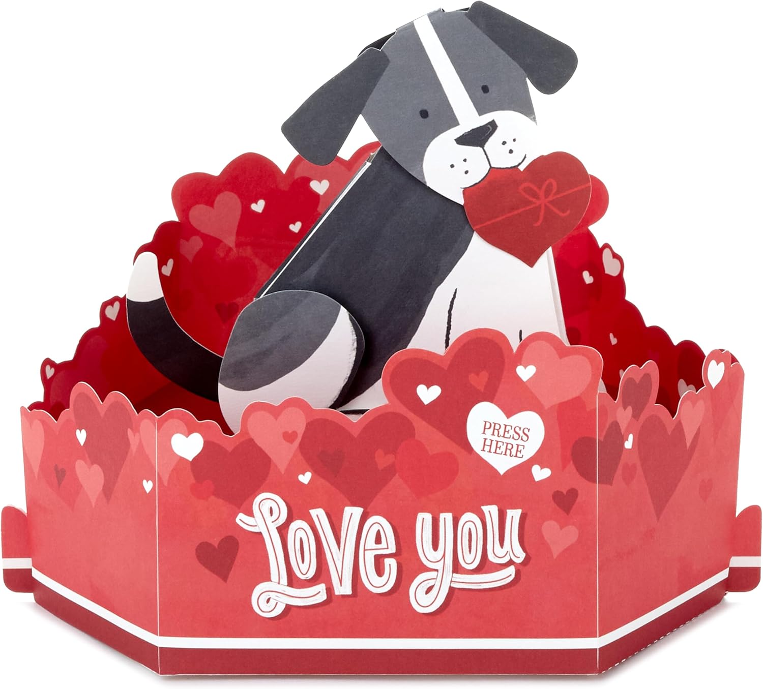 Hallmark Valentines Day Card, 3D Pop-Up, Hearts Scene Design, with music, Red, Pink