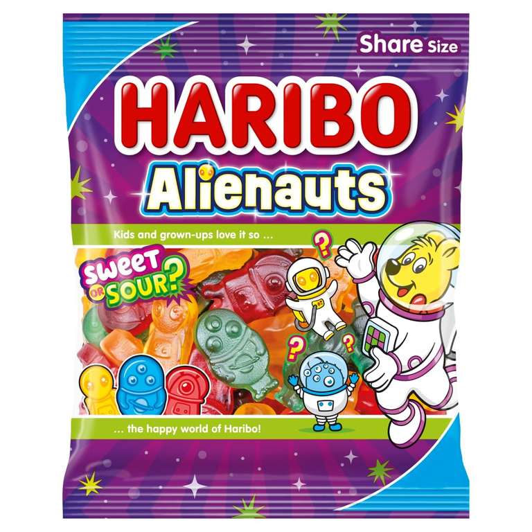 HARIBO Alienauts, 150 g | Sweet & Sour Mix, 6 Flavors, Orange, Raspberry, Pineapple, Cherry, Blackcurrant, Apple