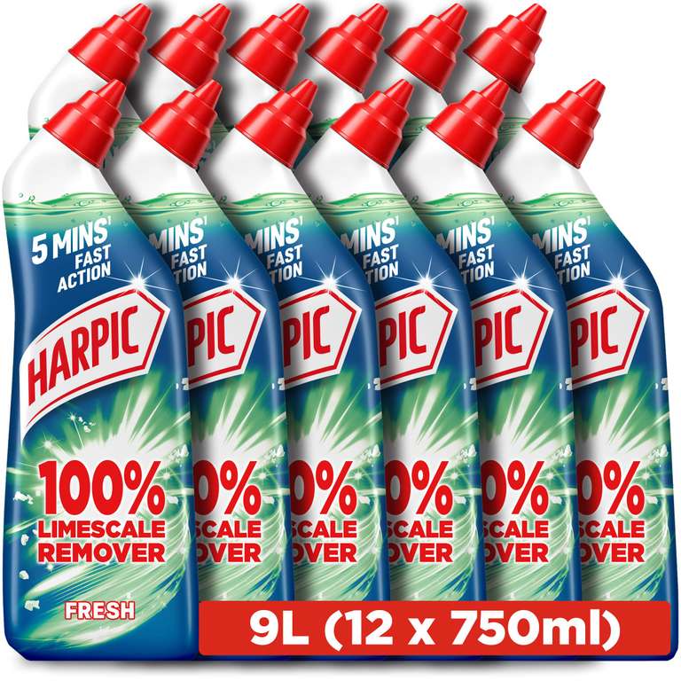 Harpic Limescale Remover, Toilet Cleaner, Original, 750ml (12 x 750ml, Total 9.0L), Fast acting, Kills 99.9% of Bacteria