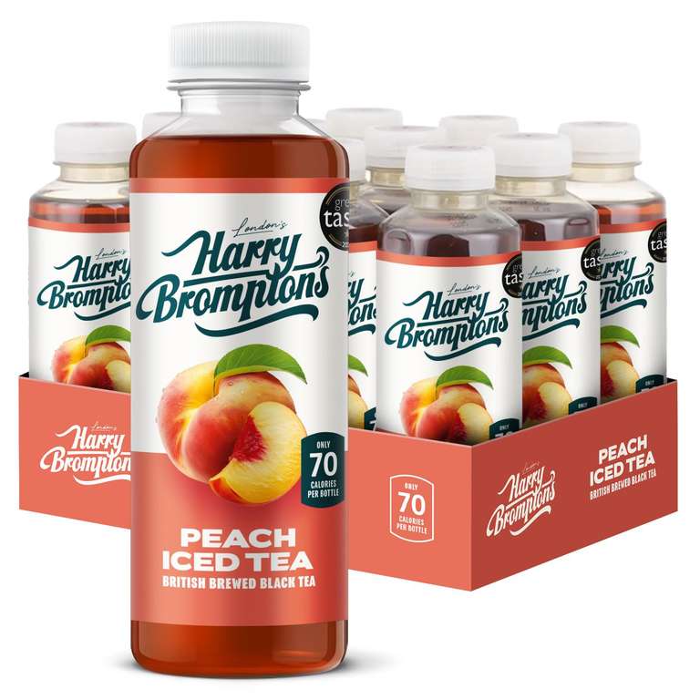 Harry Brompton's London Ice Tea. Made with Real Black Tea and Peach Juice. 70 Calories, 500ml (Pack of 12)