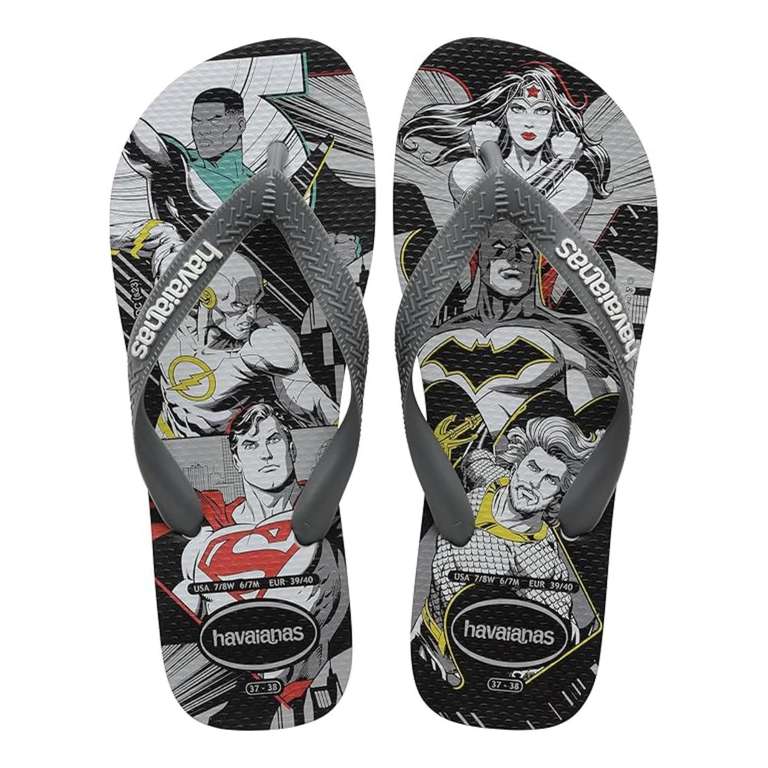 Havaianas Top Heróis Dc Unisex Adults FlipFlop - Grey/Black - Size 6.5/7