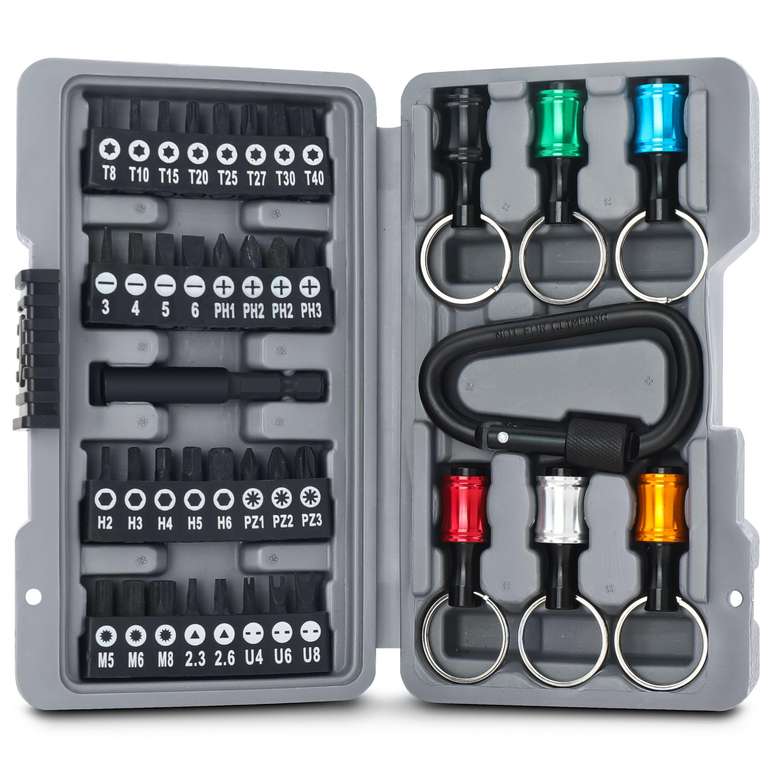 Hi-Spec 40pc Multi Screw Driver Bit Set with Quick Release Key Chain Ring Holders and Carabiner Clip Sold by Apollo Fulfilment Ltd / FBA