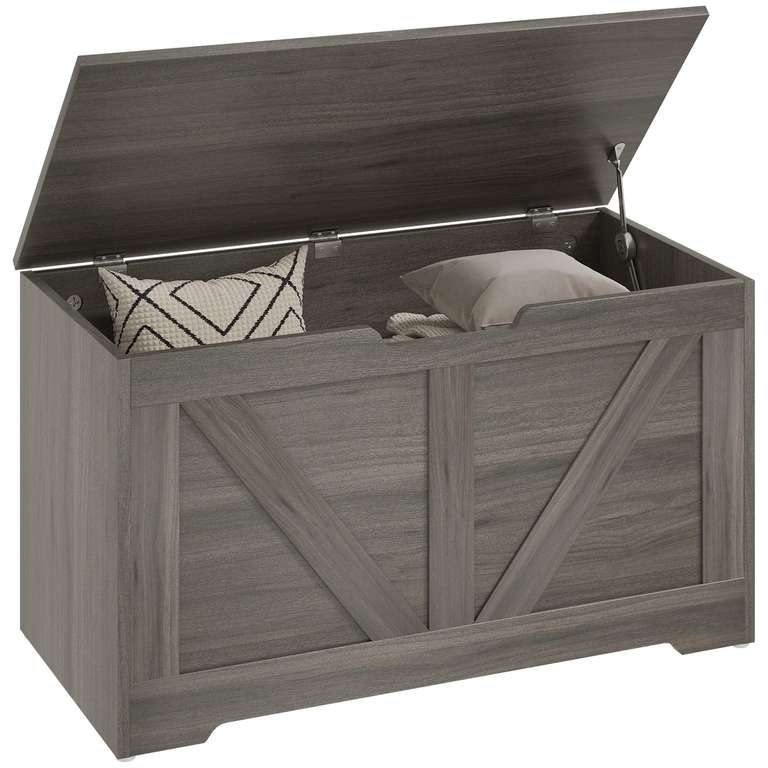 HOMCOM 100L Storage Chest, Shoe Storage Trunk Bench Box with Safety Hinge and U-shaped Cut-out Pull. 80 x 40 x 45 cm, Charcoal Grey