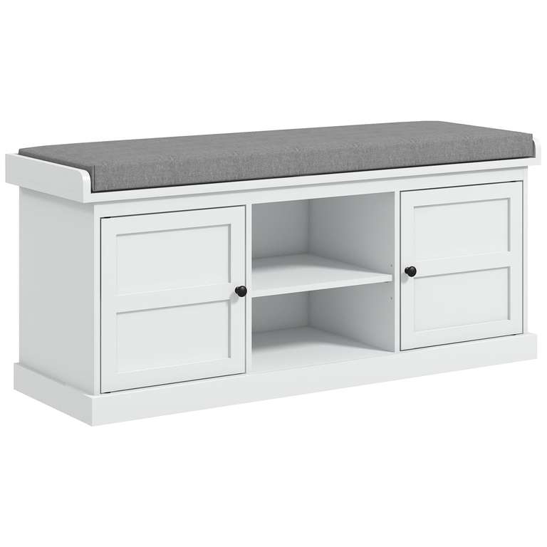 Homcom Shoe Bench with Seat, Shoe Storage Bench with Cushion, 2 Cabinets and Adjustable Shelf for Entryway, Hallway, Living Room, Bedroom.